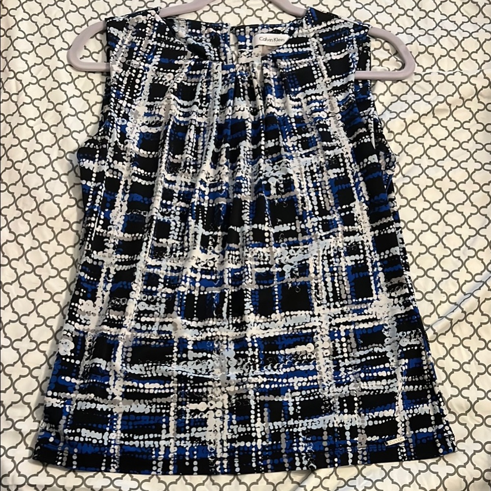 Calvin Klein Black and White Work Skirt with Abstract Pattern